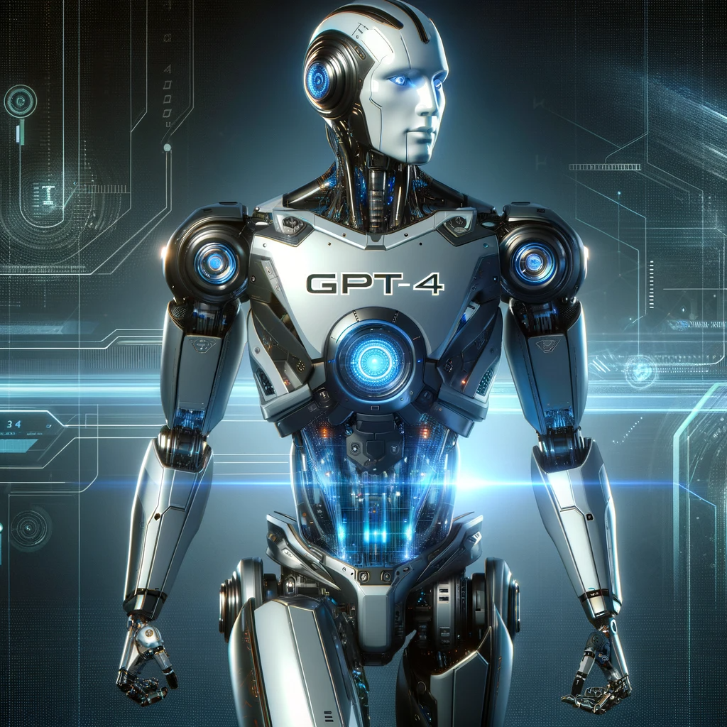 DALL·E 2023 11 16 01.01.49 A futuristic AI robot with sleek and modern design standing in a dynamic pose. The robot is depicted with a high tech metallic body equipped with a